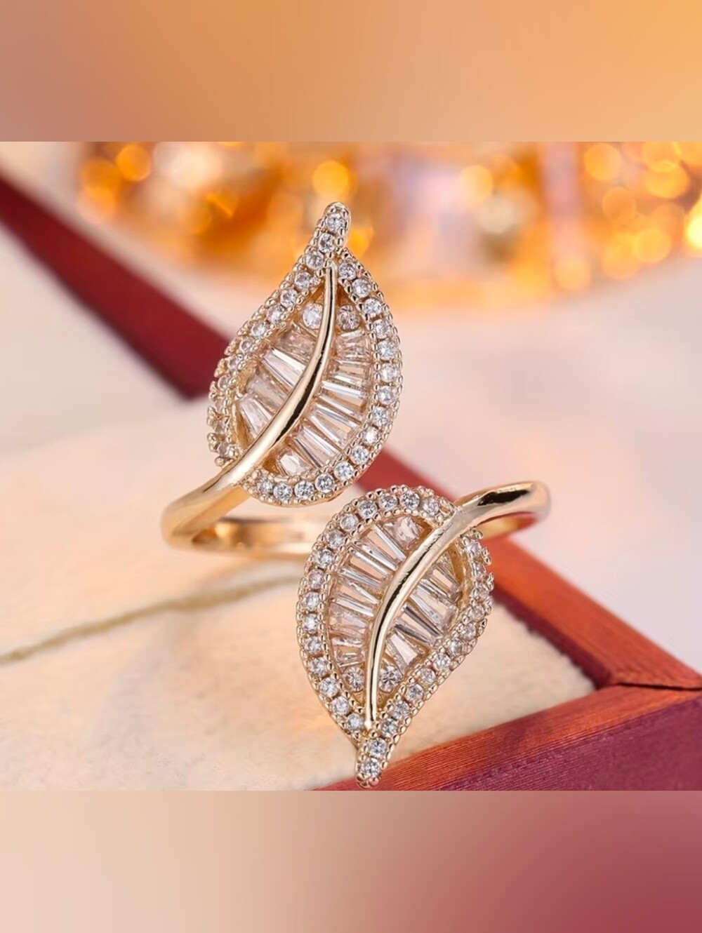 $8 Each Or Bundle 5/$20 Elegant Gold Leaf Crystal Adjustable Wrap Ring
